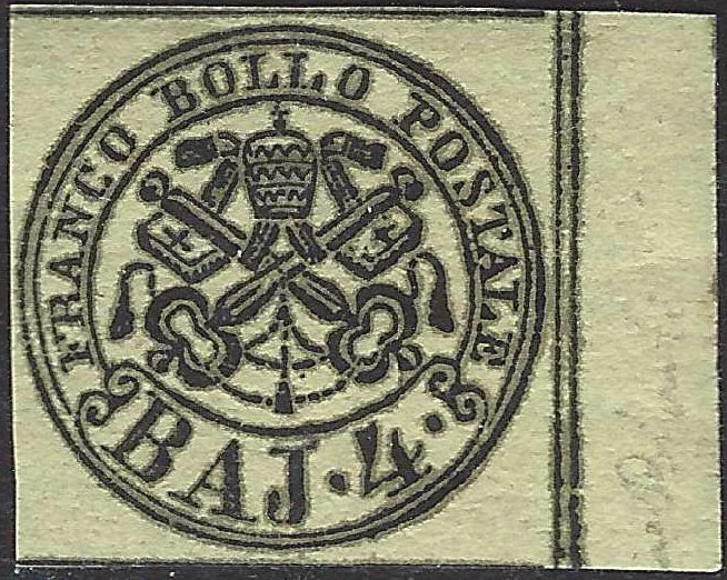 CG298 - 1852 - I emissione b. 4 giallo chiaro con stampa oleosa e decalco nuovo con gomma integra (5Abca)