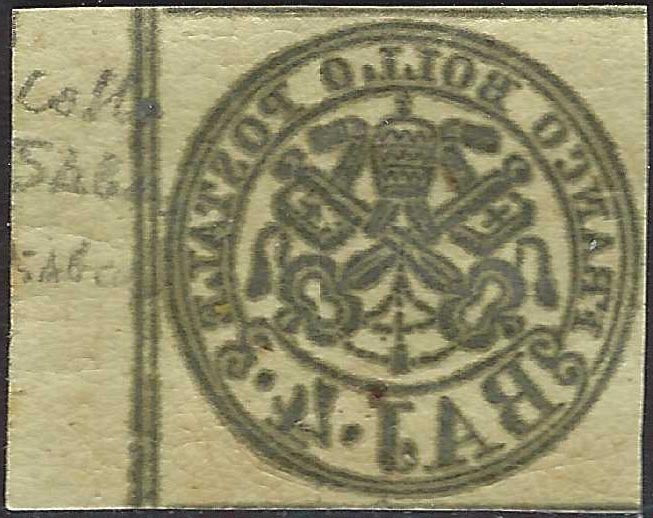 CG298 - 1852 - I emissione b. 4 giallo chiaro con stampa oleosa e decalco nuovo con gomma integra (5Abca)