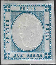 CG301 - 1861 - 2 grana azzurro effigie capovolta nuovo con gomma originale (20f)