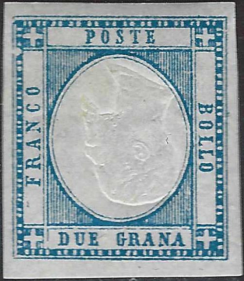 CG301 - 1861 - 2 grana azzurro effigie capovolta nuovo con gomma originale (20f)