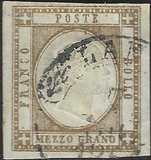 CG309 - 1861 - 1/2 grano bruno usato (18d)