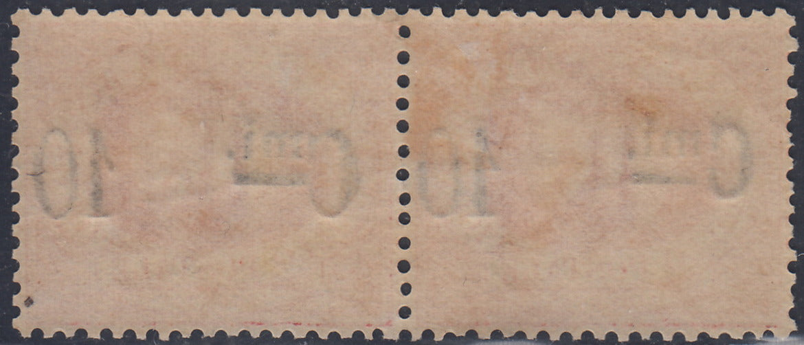 CG59 - 1892 - Coat of arms of the Republic, 10c. on 20c. red I type new horizontal pair with intact rubber (10)