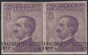 CG63 - Regno d'Italia, c. 50 violetto tipo Michetti coppia orizzontale non dentellata con soprastampa PRESTITO NAZIONALE spostata a destra nuova con gomma