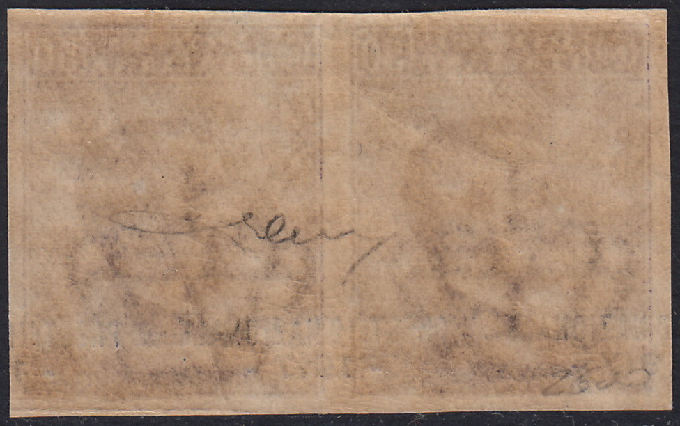 CG63 - Regno d'Italia, c. 50 violetto tipo Michetti coppia orizzontale non dentellata con soprastampa PRESTITO NAZIONALE spostata a destra nuova con gomma