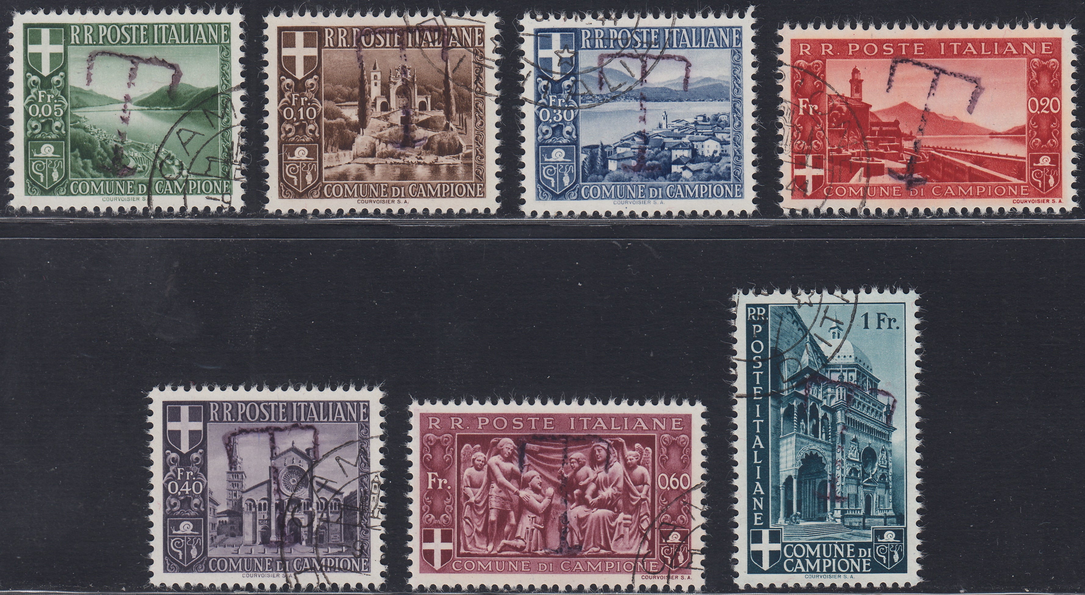 CI1 - 1944 - Campione d'Italia, Paesaggi e vedute, serie di sette valori usati (6/12)