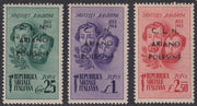 CLN28 - 1944 - Sellos RSI sobreimpresos "CLN ARIANO POLESINE" serie de tres sellos con sobreimpresiones de distintos colores, nuevos con goma intacta (Unif. 38/40). 