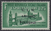 CLN28 - 1944 - RSI stamps overprinted "CLN ARIANO POLESINE" series of three stamps with overprints of different colors, new with intact gum (Unif. 38/40).