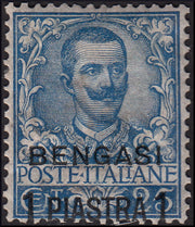COL52 - 1901 - Floreale c. 25 azzurro soprastampato "BENGASI, 1 Piastra" nuovo con gomma originale (1)