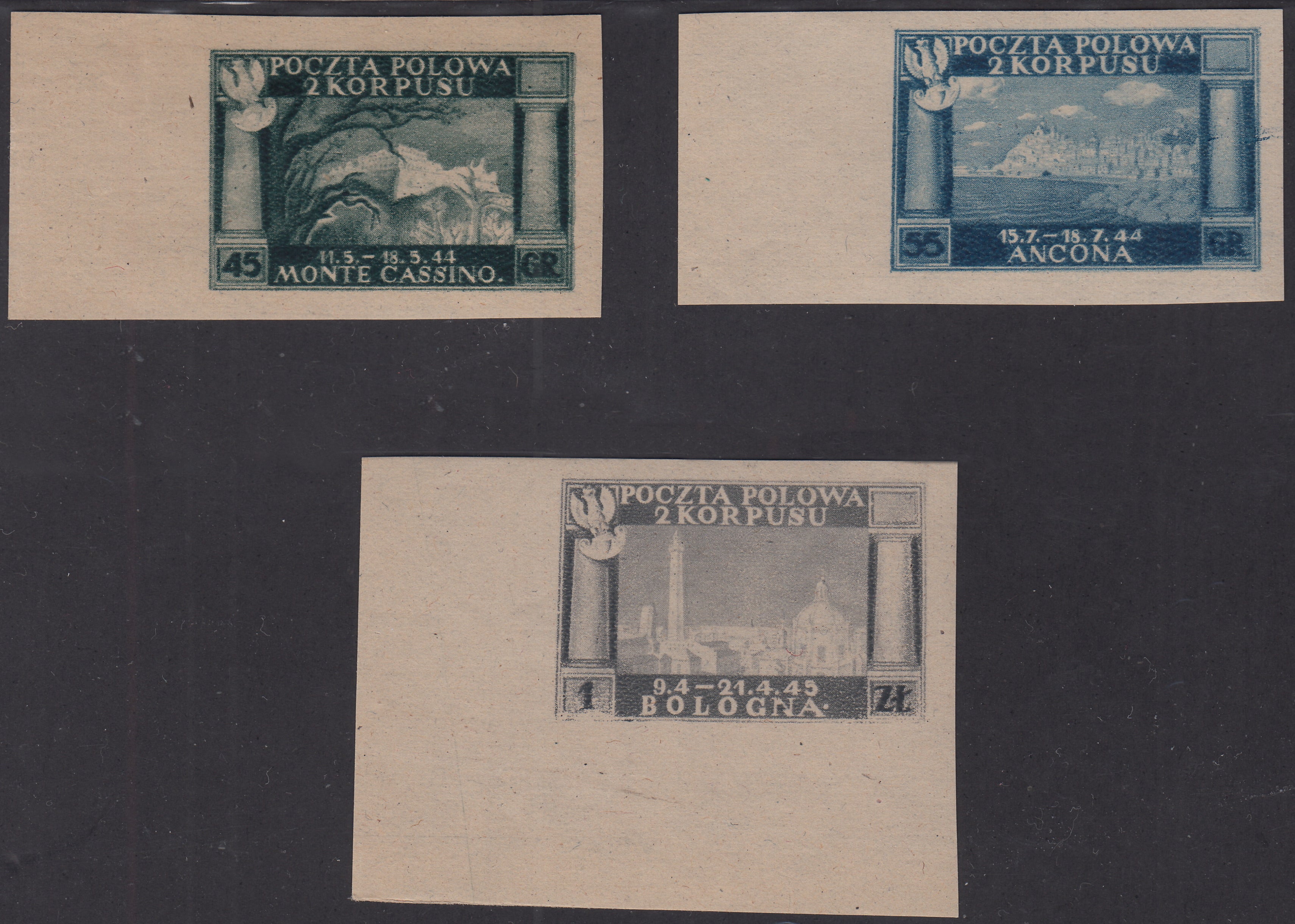 CP136 - Corpo Polacco, vittorie polacche in Italia serie su carta grigiastra di qualità scadente non dentellata (1A/3A) nuova **