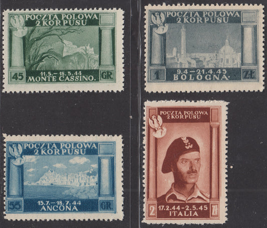 CP137 - 1946 - Corpo Polacco, vittorie polacche in Italia serie su carta bianca, spessa e di buona qualità, 4 valori nuovi non gommati, dentellati (5/8)