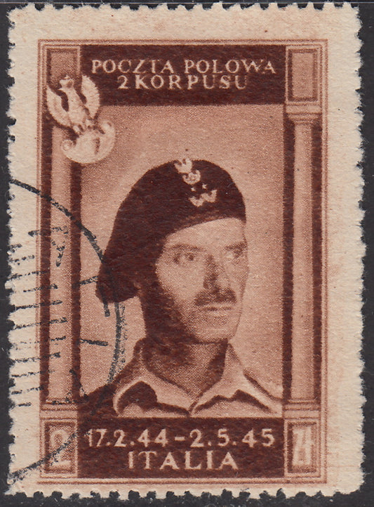 Copia del CP165 - 1946 - Corpo Polacco, vittorie polacche in Italia 2z bruno cioccolato scuro su carta bianca, spessa e di buona qualità usato (8a)