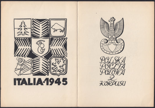 CP225 - 1946 - Corpo Polacco, vittorie polacche in Italia, francobolli n. 5B, 6B, 7B, 17A stampati in foglietti di mm. 120 x 162 su cartoncino commemorativo (1A).