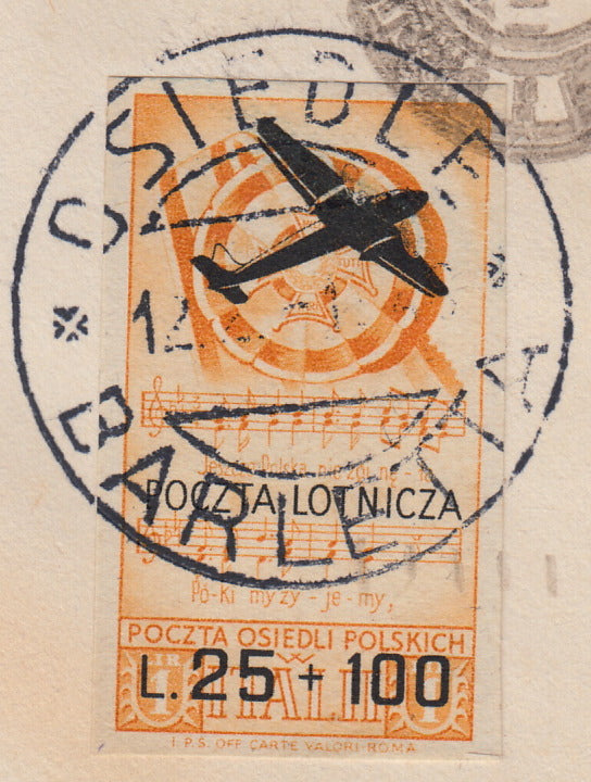 CP230 - 1946 - Corpo Polacco, Posta Aerea, L, 25 + 100 arancio e nero non dentellato su lettera via Aerea da OSIEDLE BARLETTA 12/2/46 (3a)