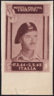 CP48 - 1946 - Polnisches Korps, polnische Siege in Italien, Serie auf weißem, dickem und hochwertigem Papier, Farbwechsel 2z. bräunlich-lilafarben, ungezähnt, postfrisch, ungummiert (17A)
