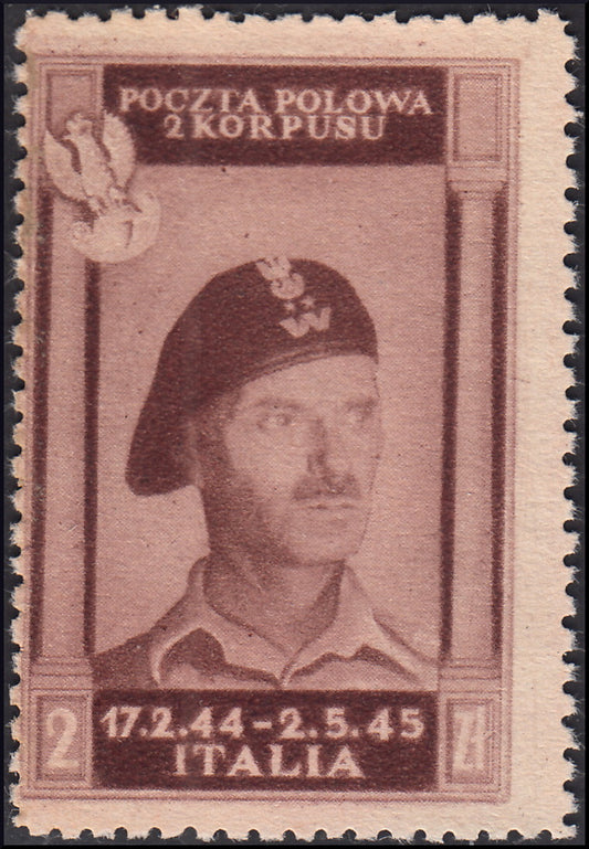 CP49 - 1946 - Corpo Polacco, vittorie polacche in Italia serie su carta bianca, spessa e di buona qualità, colore cambiato 2z. bruno lillaceo dentellato, nuovo non gommato (17)