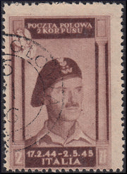 CP74 - 1946 - Polish Corps, Polish victories in Italy series on greyish poor quality paper, color changed 2z. lilac brown serrated, used (13)