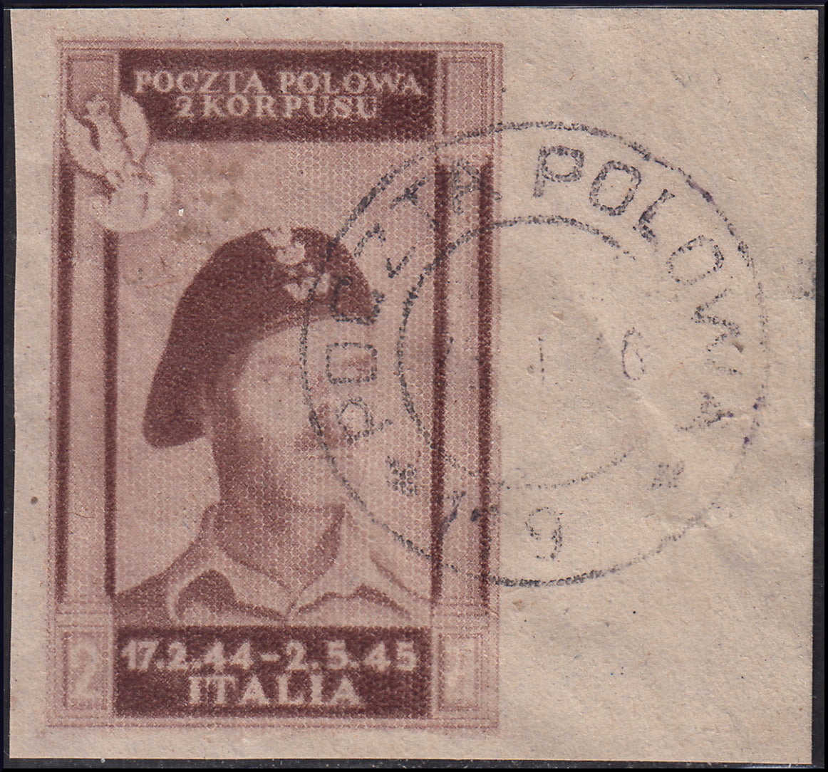 CP96 - 1946 - Polish Corps, Polish victories in Italy series on greyish poor quality paper, color changed 2z. lilac brown not serrated, used (13A)