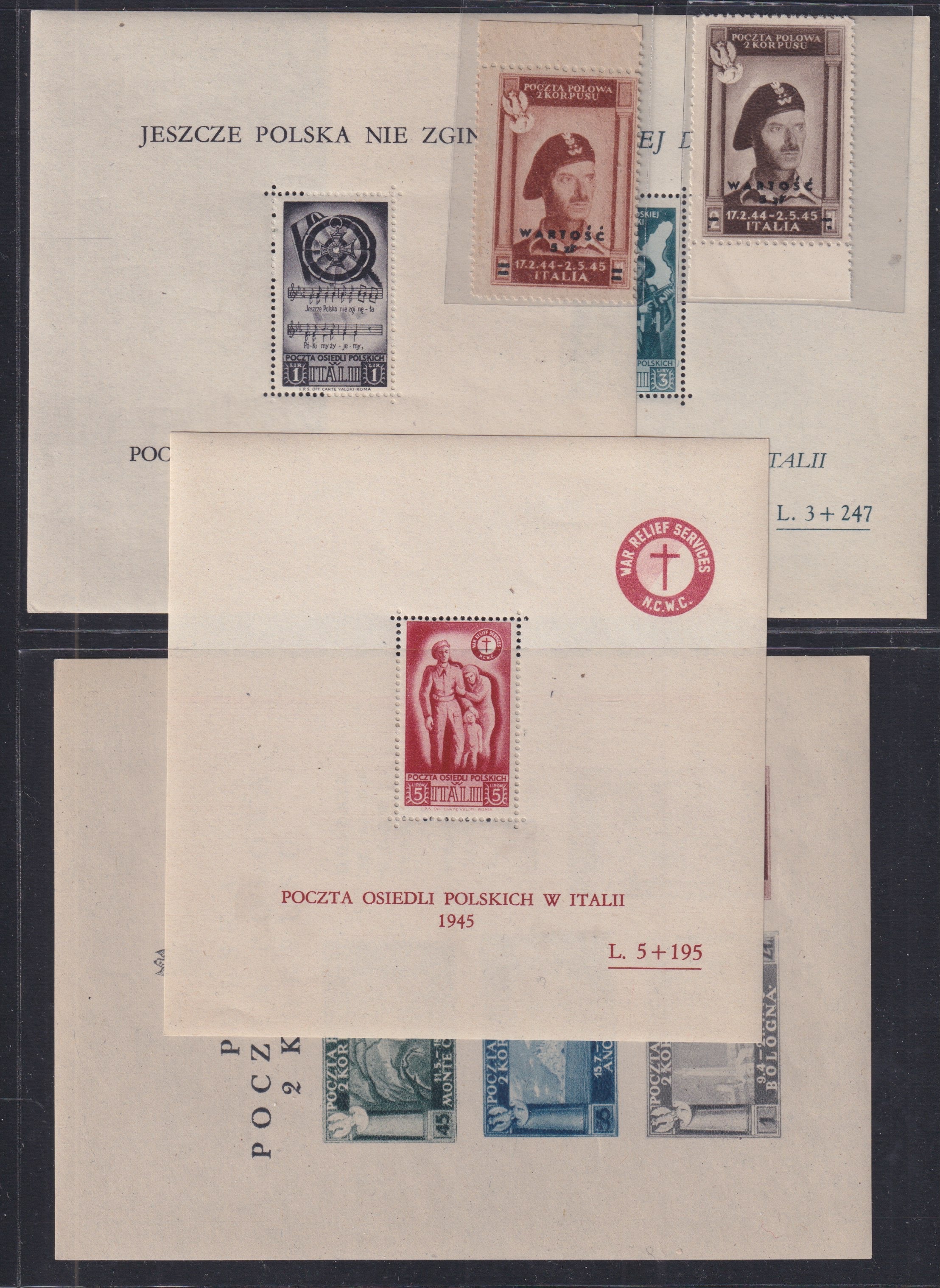 CPCOLL1 - 1946 - Corpo Polacco, mini collezione in valuta polacca, comprendente Posta Ordinaria, Posta Aerea e Foglietti, nuova (vari)