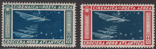 Cire25 - 1933 Colonias Italianas, Crucero Cyrenaica Balbo, bandada de hidroaviones en vuelo nocturno, dos ejemplares** (18/19)