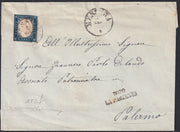 ES_Cobalto -1862 - Lettera spedita da Messina per Palermo 13/1/62 affrancata con c. 20 cobalto verdastro scuro II tavola (15Df)