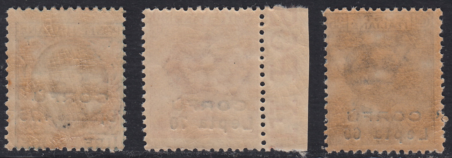 Corfù15 - 1923 - Not issued, series of three Italian stamps overprinted CORFU and new mint stamp with intact gum (12/14)