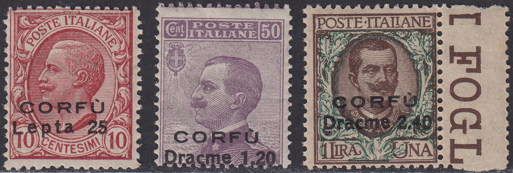Cofrù5/8 - 1923 - Occupazione Militare Italiana di Corfù, giro completo delle tre serie emesse nuove inegre (1/14)