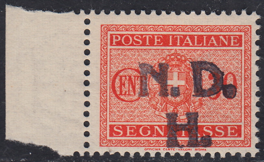 CRO3 - 1944 - Occupazione Croata, segnatasse di Regno c. 30 arancio con soprastampa a mano "N.D.H." nuovo gomma originale (nota in calce a Sebenico)