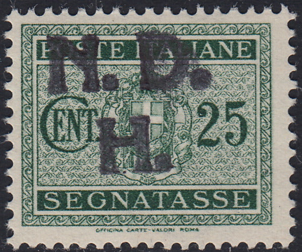 CRO8 - 1944 - Occupazione Croata, segnatasse di Regno c. 25 verde con soprastampa a mano "N.D.H." nuovo gomma originale (nota in calce a Sebenico)