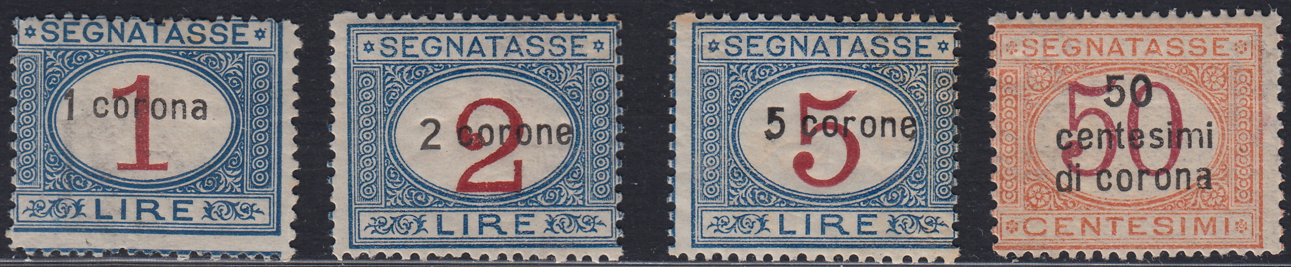 DALMA8 -  1919 - Terre redente - Dalmazia, segnatasse d'Italia soprastampate con nuovo valore in centesimi di corona nuove gomma integra (1/4)