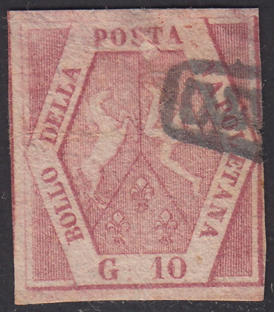 PV772 - 1858 - Stemma delle Due Sicilie gr. 10 carminio rosa II tavola usato (11).