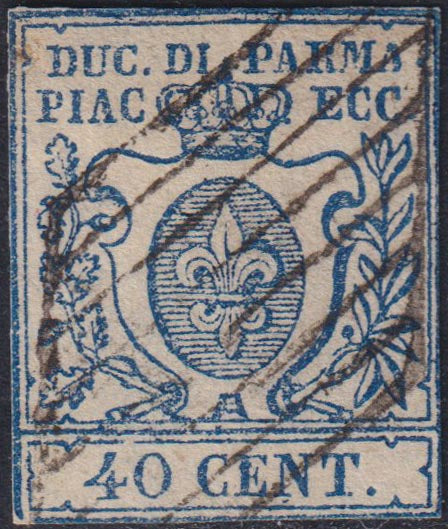 16-457 - 1855 - Duchy of Parma II issue c. 5 very light yellow used, Cardillo certified (6b)