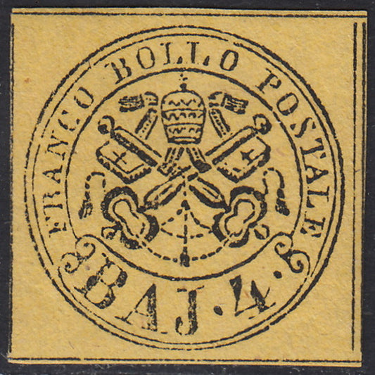 FM97 - 1854 - I emissione carta a macchina, 4 baj giallo nuovo con gomma integra (5A).