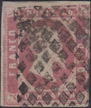 PP558 - 1851 - Effigie di Vittorio Emanuele II, c. 40 rosa lilla usato con annullo a rombi nero (3d).