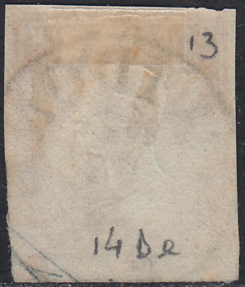 1851 - Effigy of Vittorio Emanuele II facing right, 1st issue c. 20 light blue used late 8/20/57 (2, R2 points)