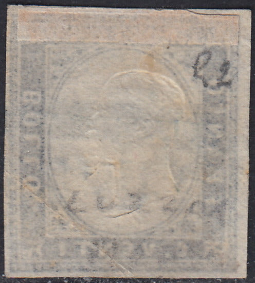 Sard963 - 1861 - IV emissione c. 20 azzurro oltremare II tavola usato con cartella azzurra di LUZZARA (15Dc, p.ti R1).