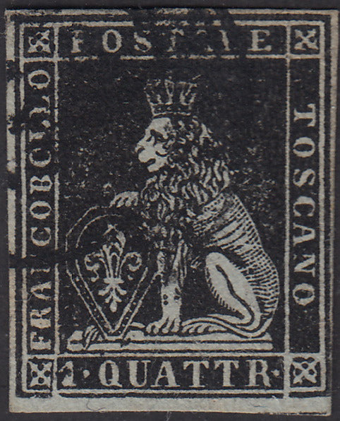 PPP449 - 1851 Leone di Marzocco, 2 light blue crazie on gray paper and crown watermark, used (5d)