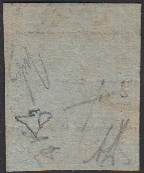 PPP449 - 1851 Leone di Marzocco, 2 light blue crazie on gray paper and crown watermark, used (5d)