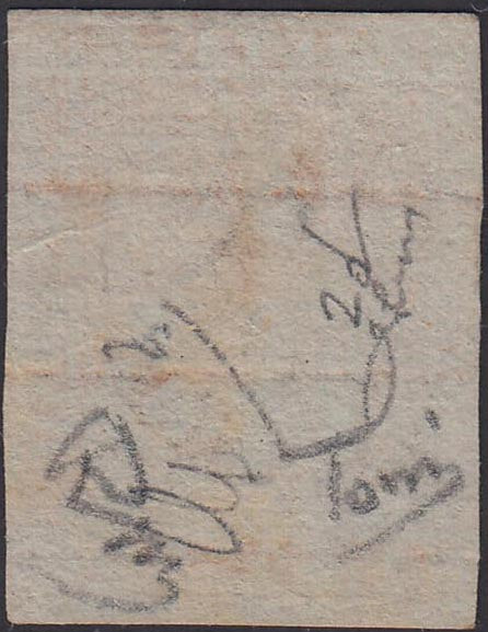 PPP449 - 1851 Leone di Marzocco, 2 light blue crazie on gray paper and crown watermark, used (5d)