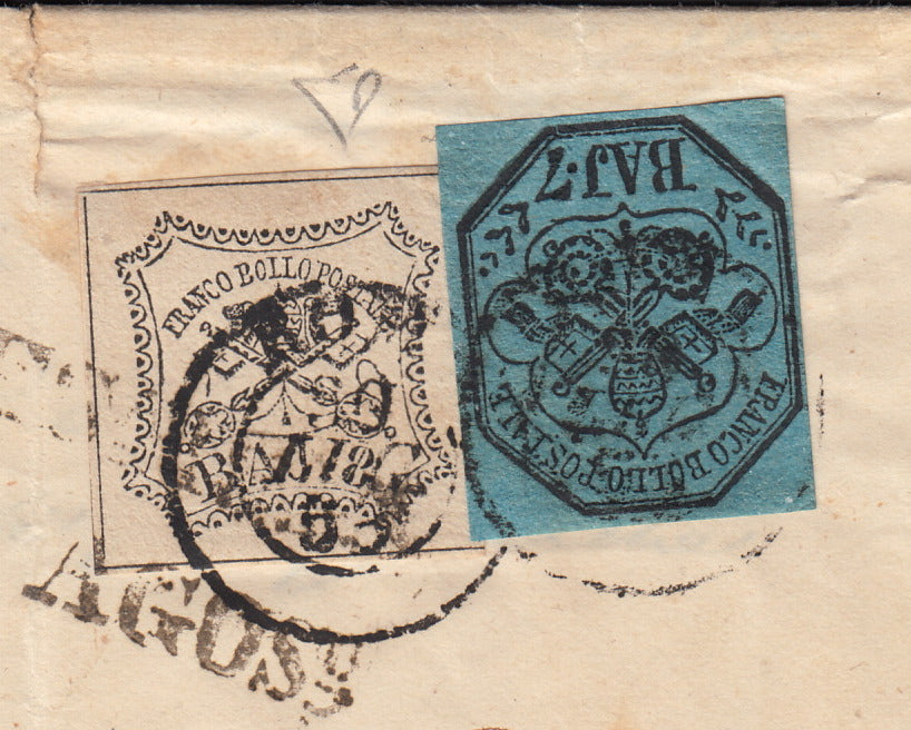 BA23-152 1856 - Letter sent from Forlì to Pesaro 13/8/56 franked with 4 light brown baj (5).