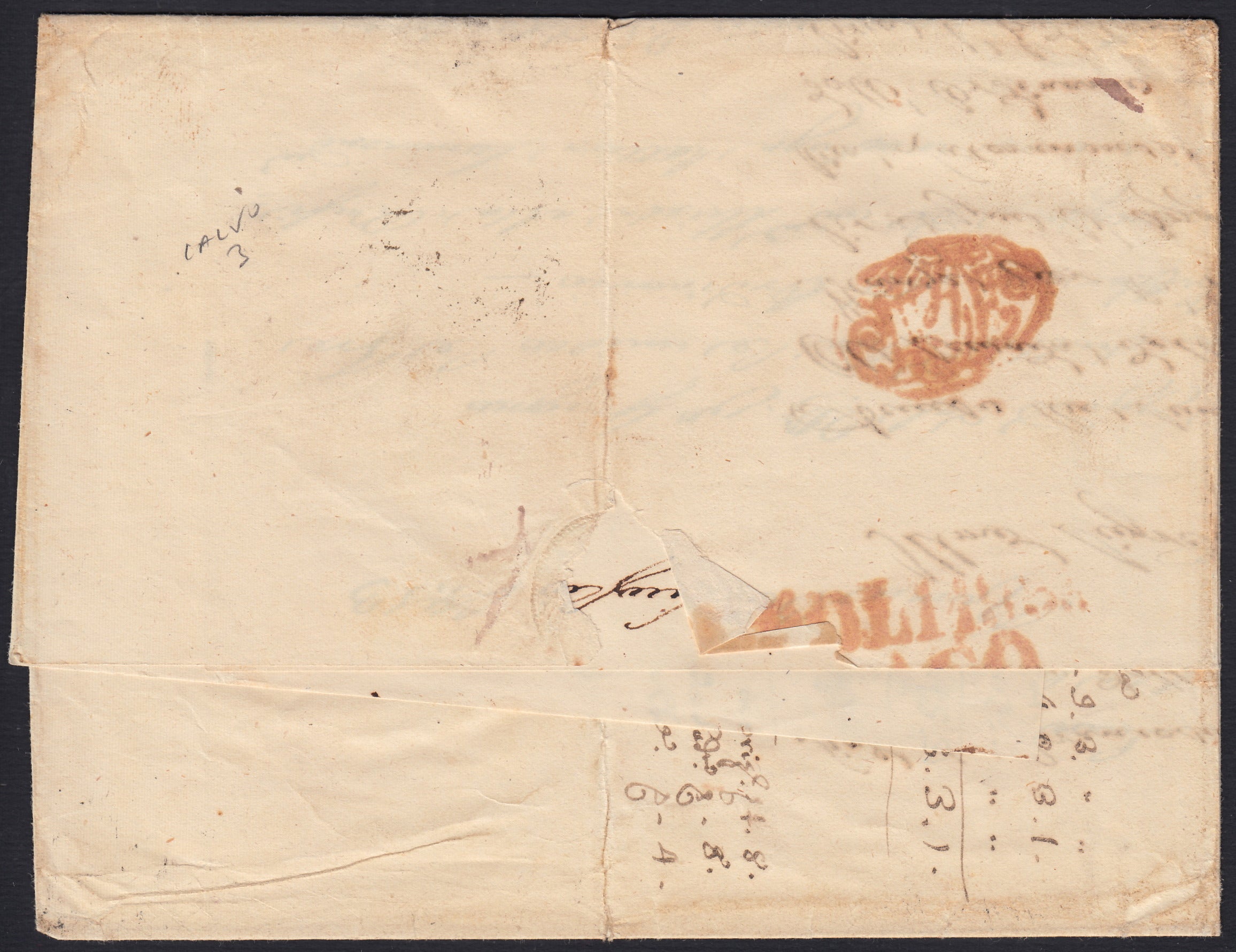 UT217 - 1853 - Lettera spedita da Roma e diretta a Spaccafurno 30/7/53 affrancata con 7 baj azzurro + 8 baj bianco, tariffa di 15 bajocchi via mare con tassa a destino pari a 45 grana siciliani, (8, 9).