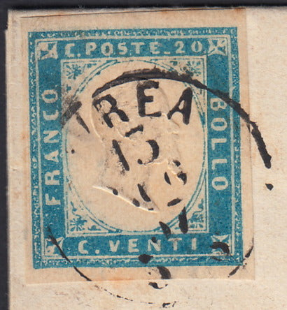 1851 - Effigy of Vittorio Emanuele II facing right, 1st issue c. 20 light blue used late 8/20/57 (2, R2 points)