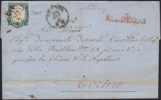 1851 - Effigy of Vittorio Emanuele II facing right, 1st issue c. 20 light blue used late 8/20/57 (2, R2 points)