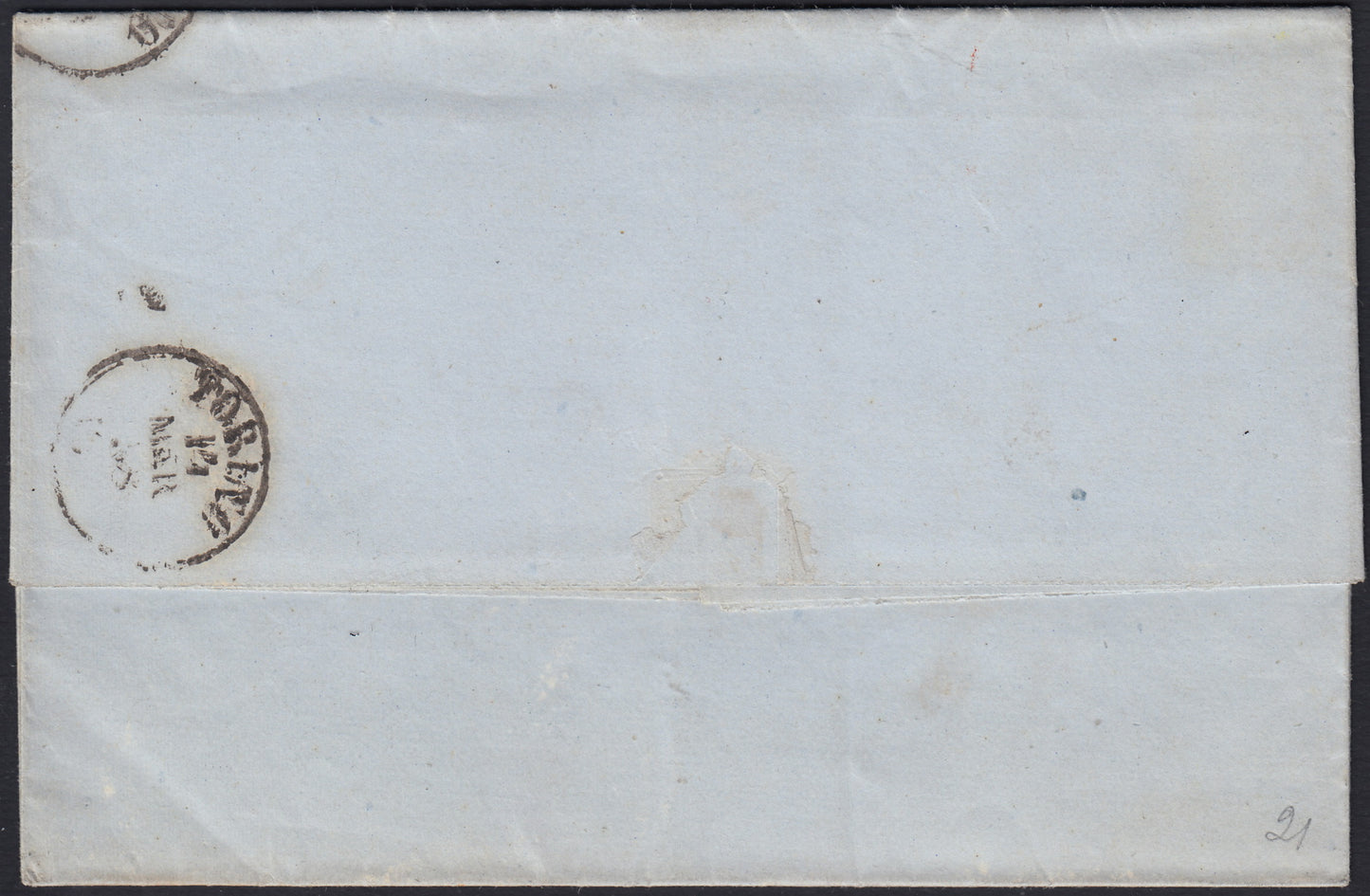 BO24_175 - 1858 - Lettera spedita da Genova per Torino 14/3/58 affrancata con c. 20 azzurro grigiastro I tavola (15A).