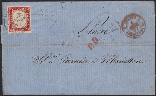 1851 - Effigy of Vittorio Emanuele II facing right, 1st issue c. 20 light blue used late 8/20/57 (2, R2 points)