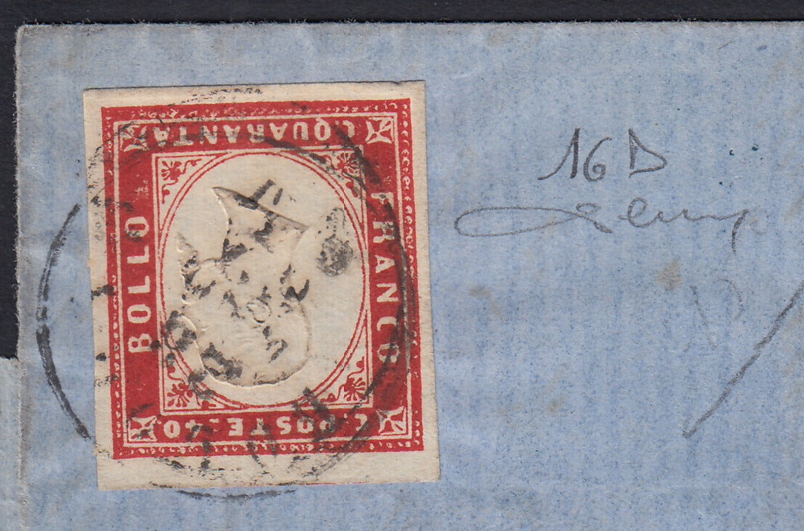 1851 - Effigy of Vittorio Emanuele II facing right, 1st issue c. 20 light blue used late 8/20/57 (2, R2 points)