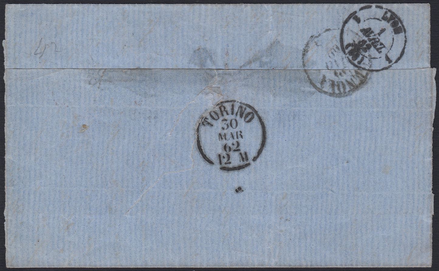 1851 - Effigy of Vittorio Emanuele II facing right, 1st issue c. 20 light blue used late 8/20/57 (2, R2 points)