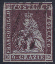 PPP449 - 1851 Leone di Marzocco, 2 light blue crazie on gray paper and crown watermark, used (5d)