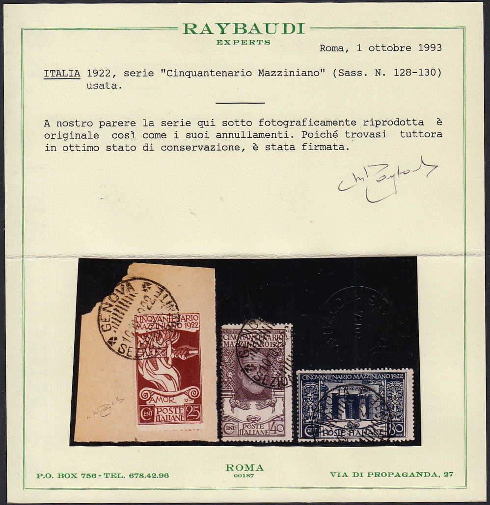 UT232 - 1921 - 6° centenario della morte di Dante Alighieri, serie completa usata con annulli originali (116/118).