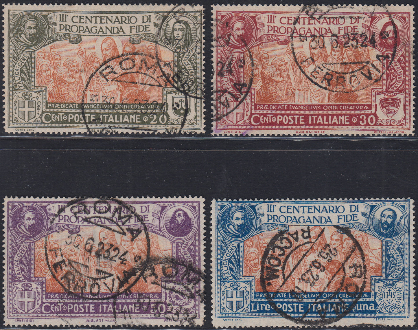 UT483 - 1923 - 3° centenario di Propaganda Fide serie completa di quattro valori usata con annulli originali (131/134).