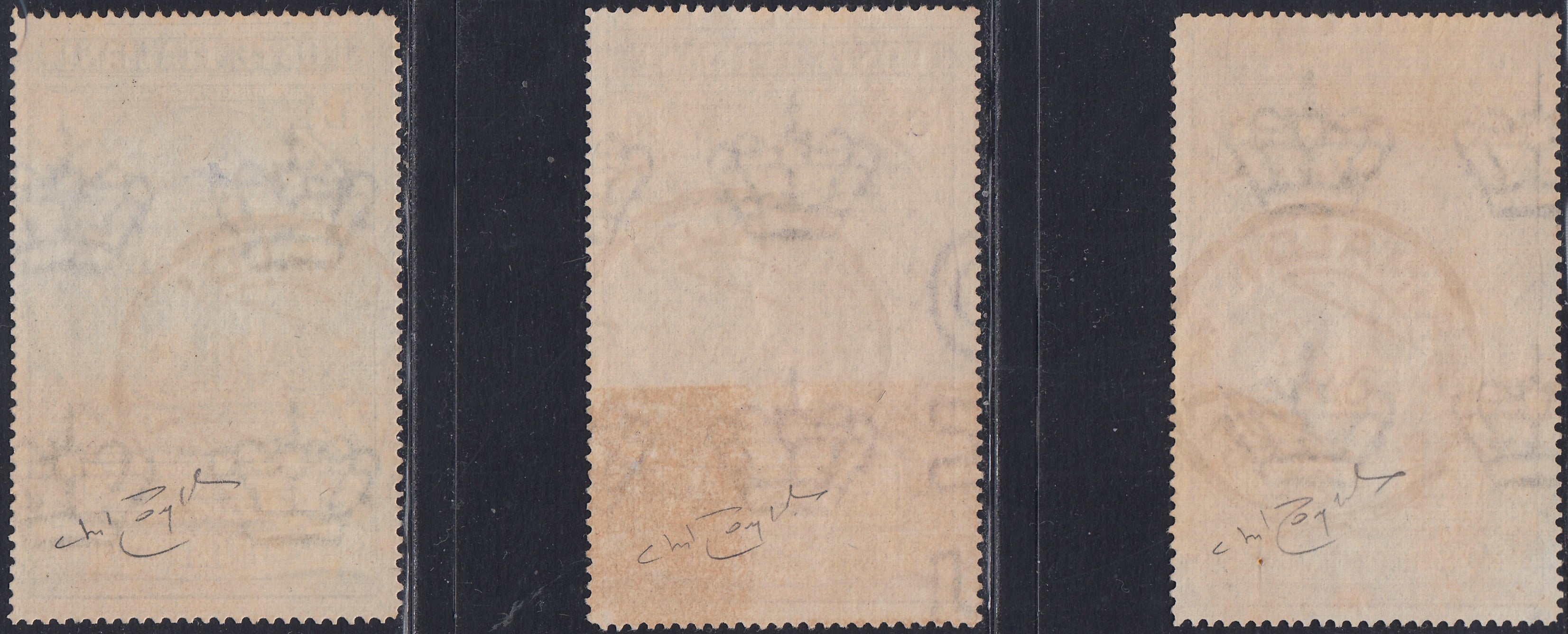 1930 – Virgilio, Ten cuttings of an advertising poster on thick cardboard with a perforated impression printed in black in the outline and diagonally the wording SAGGIO in block capitals.